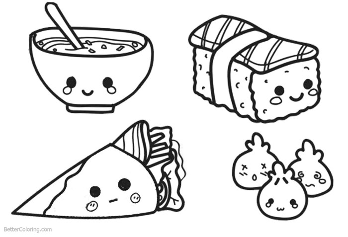 Free printable kawaii food coloring pages