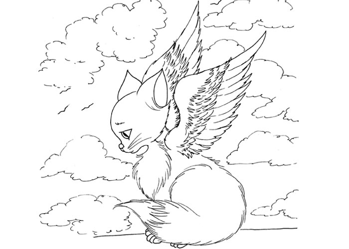 Coloring Pages Animals Flying Kitty