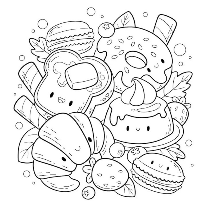 Simple kawaii food coloring pages