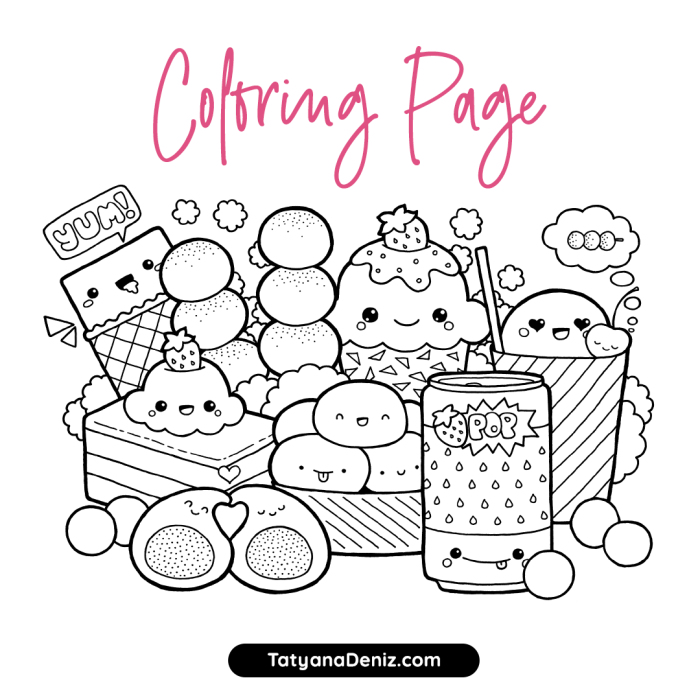 Free printable kawaii food coloring pages