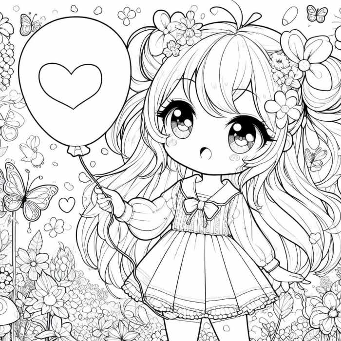 Cute anime girls love coloring pages