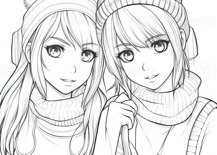 Cute 3 BFF Coloring Pages Anime Girls