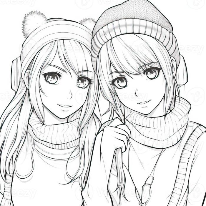 Cute 3 bff coloring pages anime girls