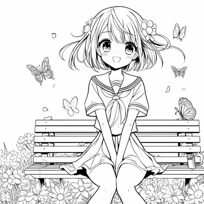 Cute anime girls love coloring pages